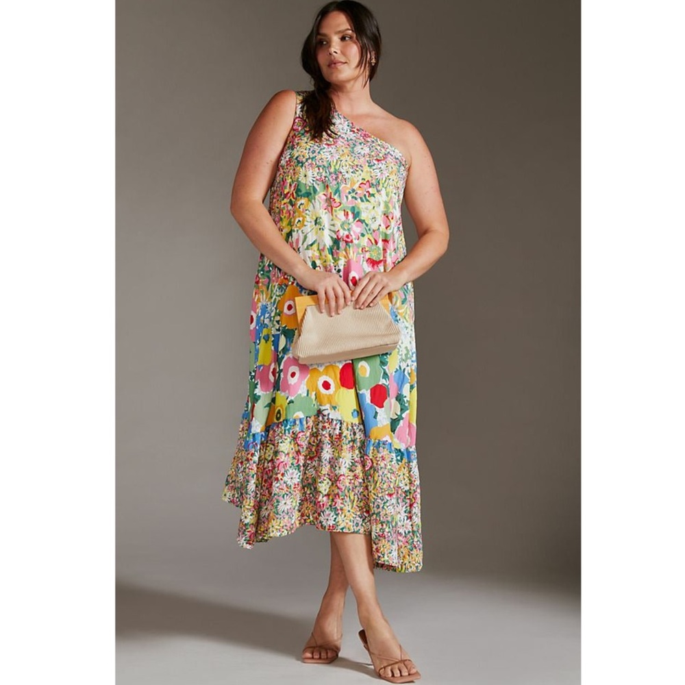 Sarah Campbell floral one shoulder dress Sz M